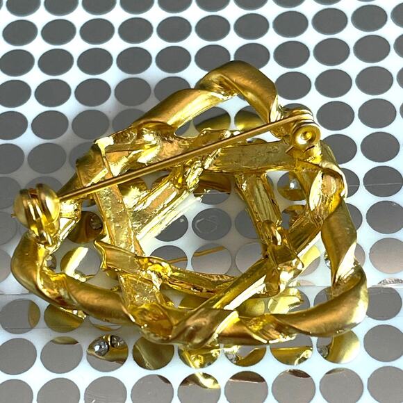 Vintage Gold Tone Rhinestones Brooch Triangle Lapel Pin B#18 - Picture 4 of 6